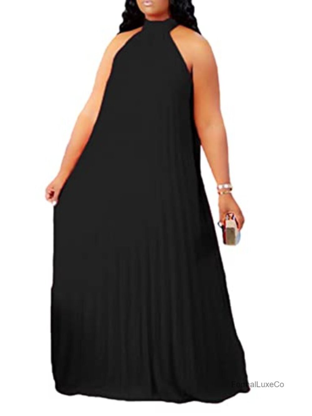 Plus Size Chiffon Halter Maxi Dress Flowy Sleeveless Boho Beach Party - Picture 1 of 6